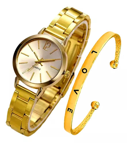 COMBO: RELOJ + PULSERA DORADO