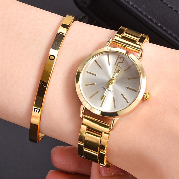 COMBO: RELOJ + PULSERA DORADO